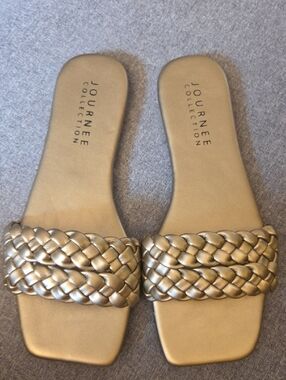 Journee Collection Metallic Gold Braided Slide Sandals